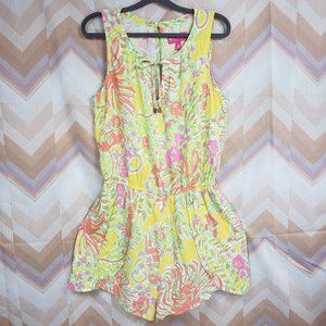 Yellow green sleeveless tied front romper